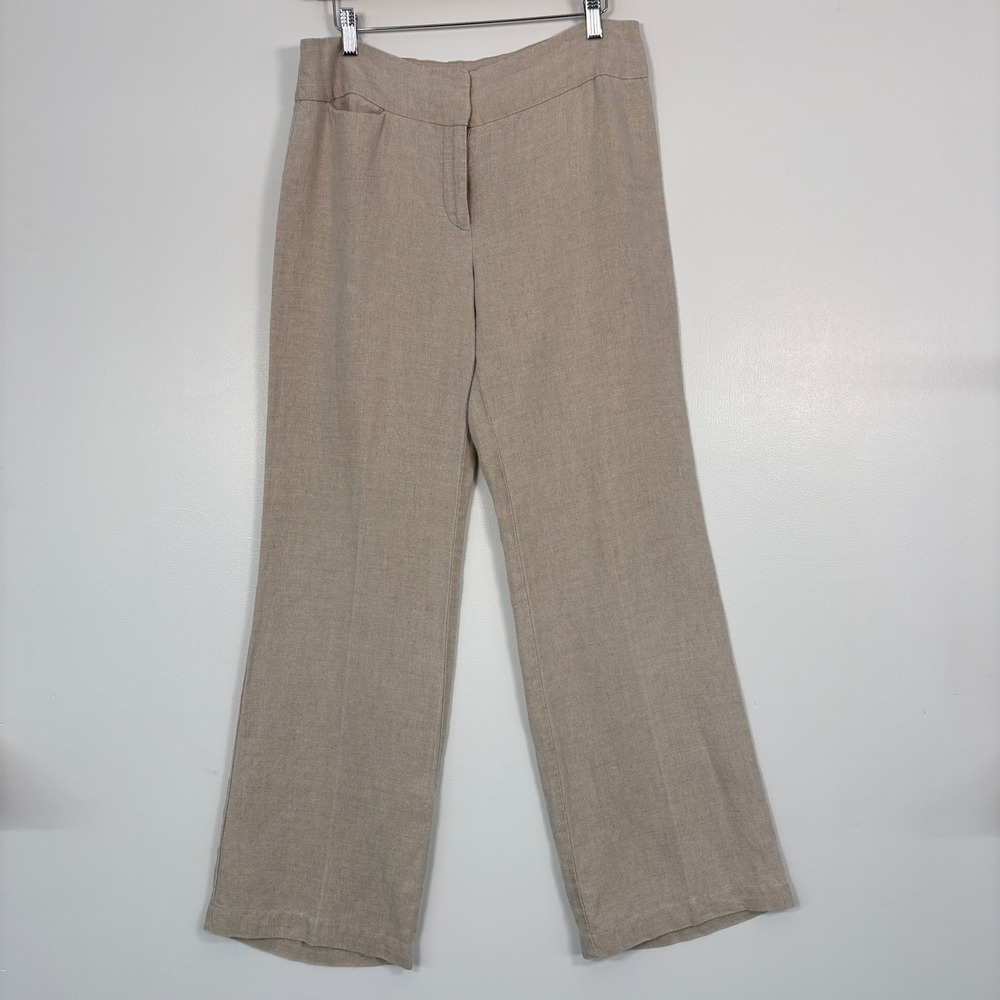 Eileen Fisher Womens Pants sz 8 Beige Linen Blend Flare Leg Trousers Minimalist